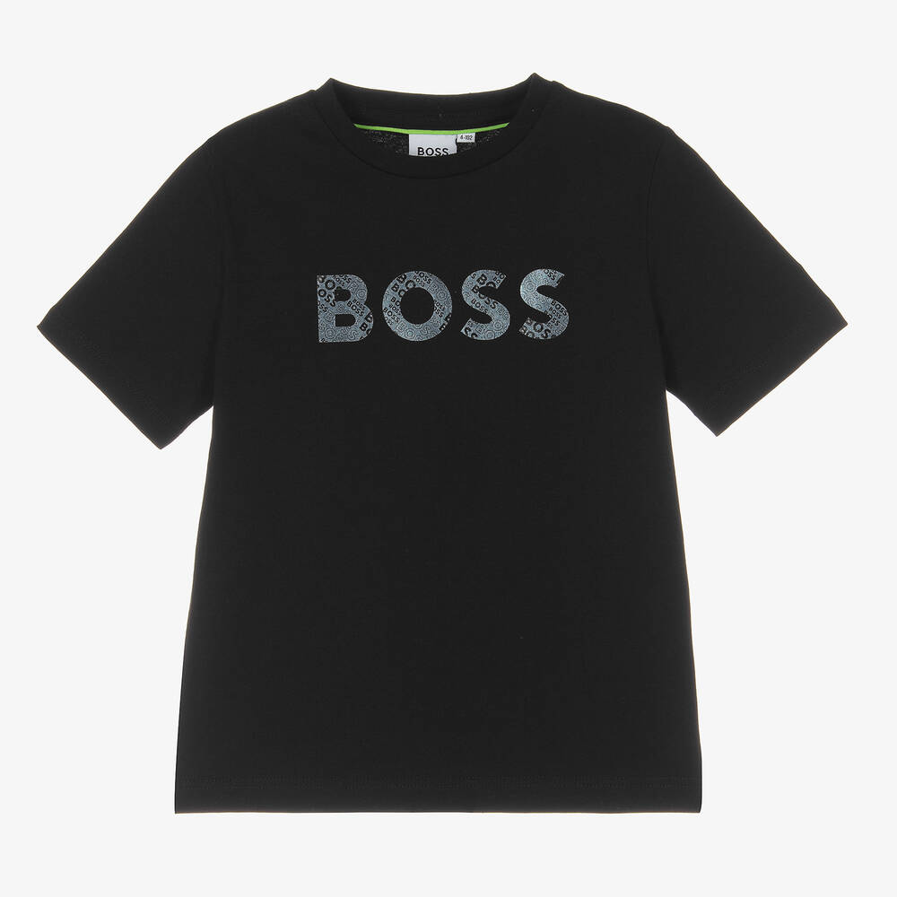 BOSS - Schwarzes Baumwoll-T-Shirt | Childrensalon