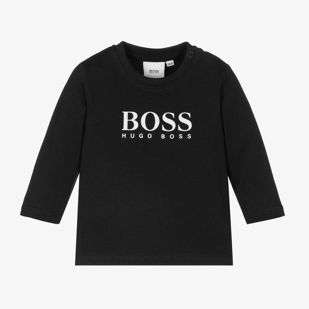BOSS - Boys Black Cotton Logo Top | Childrensalon