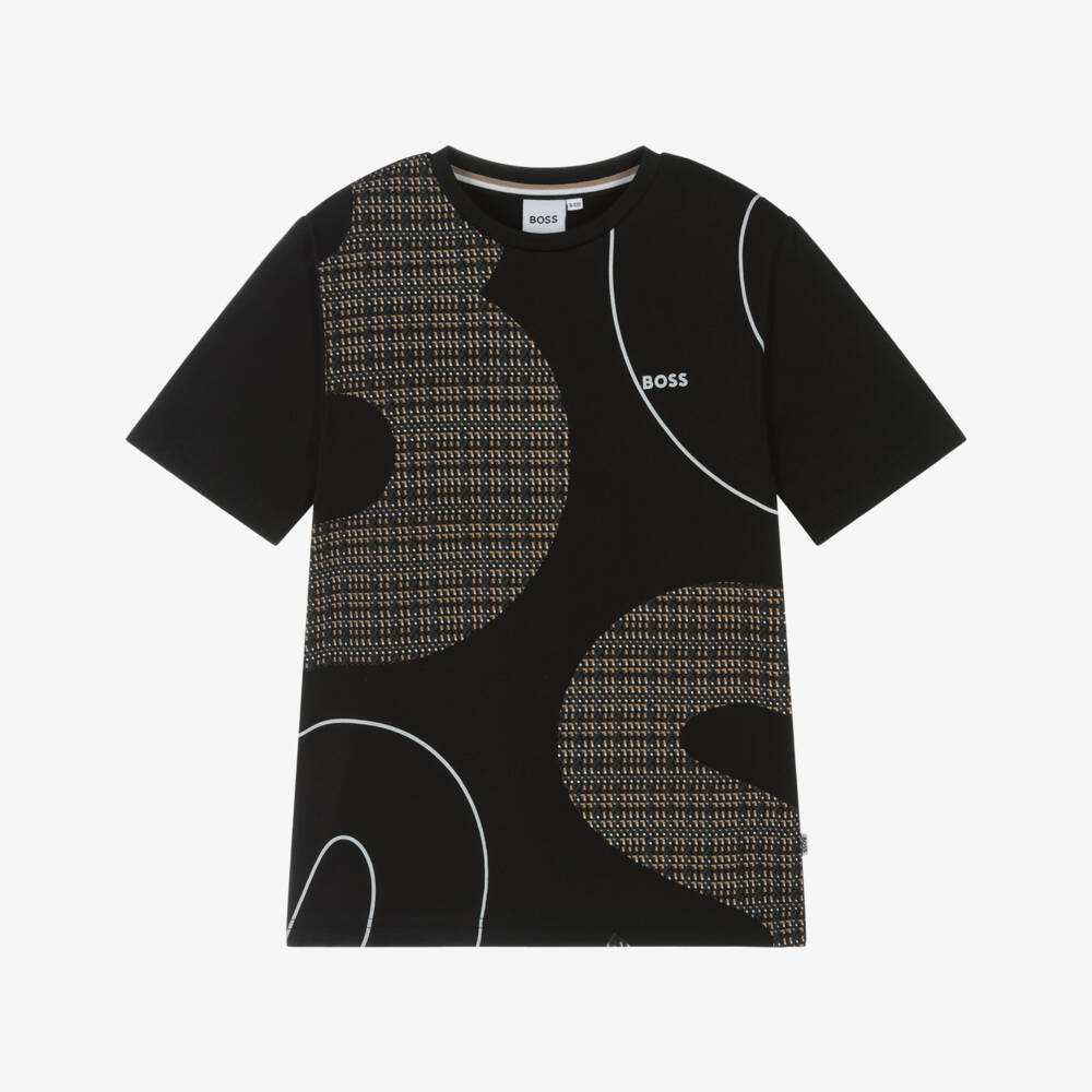BOSS-Boys Black Cotton Oversized Logo T-Shirt | Childrensalon Outlet