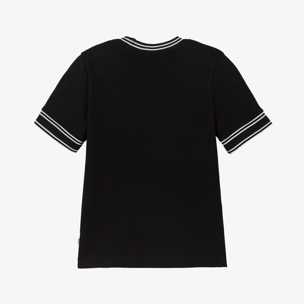 BOSS-Boys Black Cotton Piqué Logo T-Shirt | Childrensalon Outlet