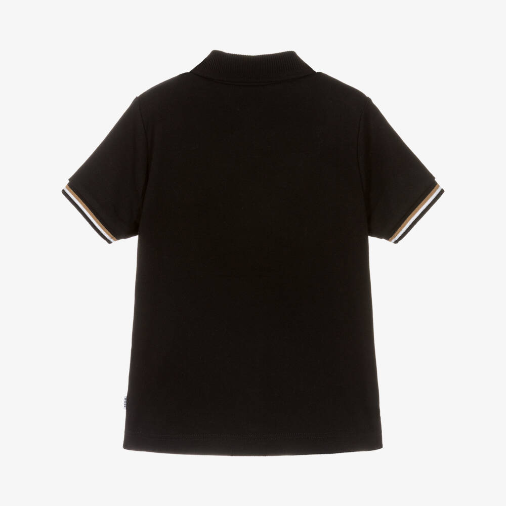 BOSS-Boys Black Cotton Piqué Polo T-Shirt | Childrensalon Outlet