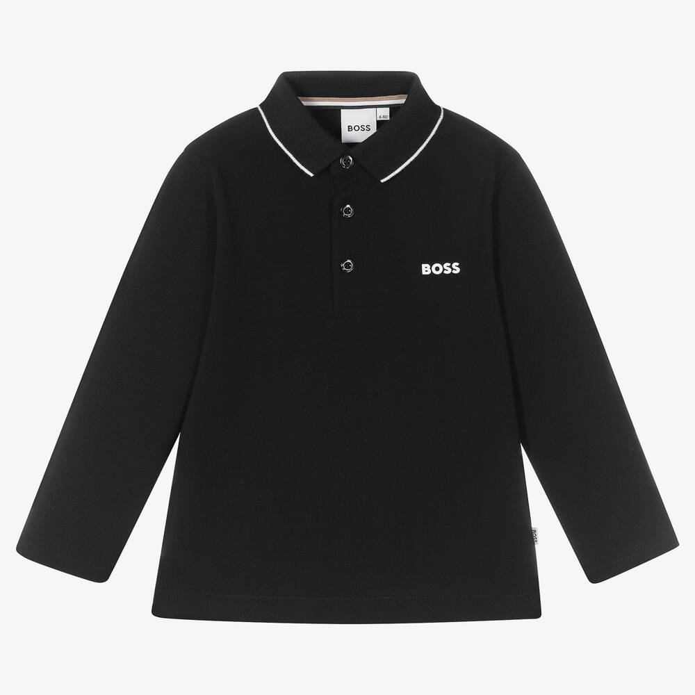 BOSS - Schwarzes Baumwoll-Poloshirt (J) | Childrensalon