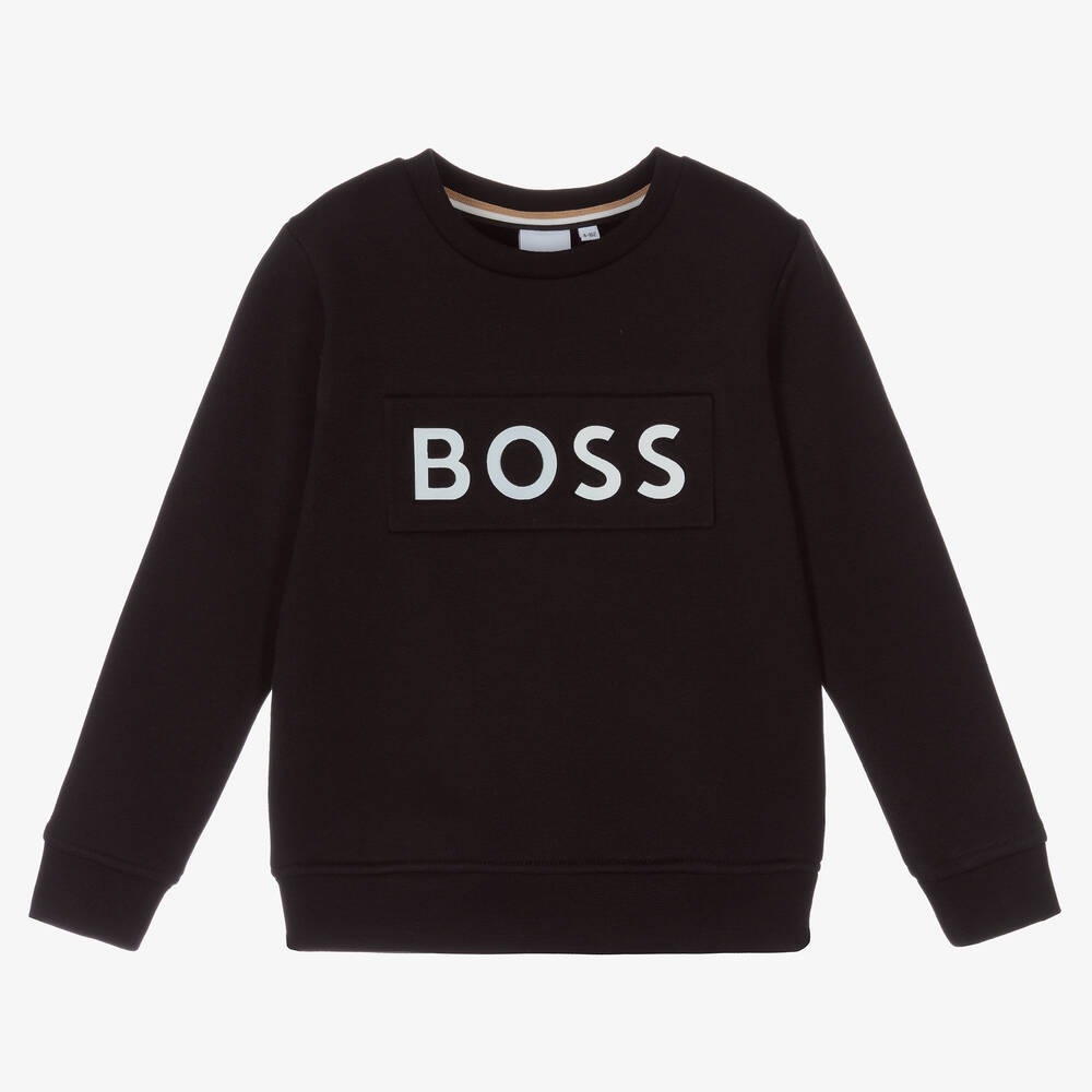 BOSS - Sweat noir en coton garçon | Childrensalon