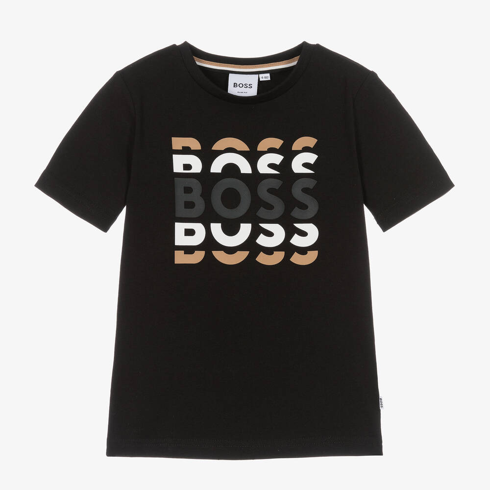 BOSS - Schwarzes Baumwoll-T-Shirt | Childrensalon