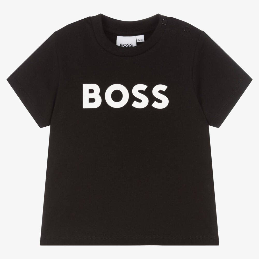 BOSS-Boys Black Cotton T-Shirt | Childrensalon Outlet