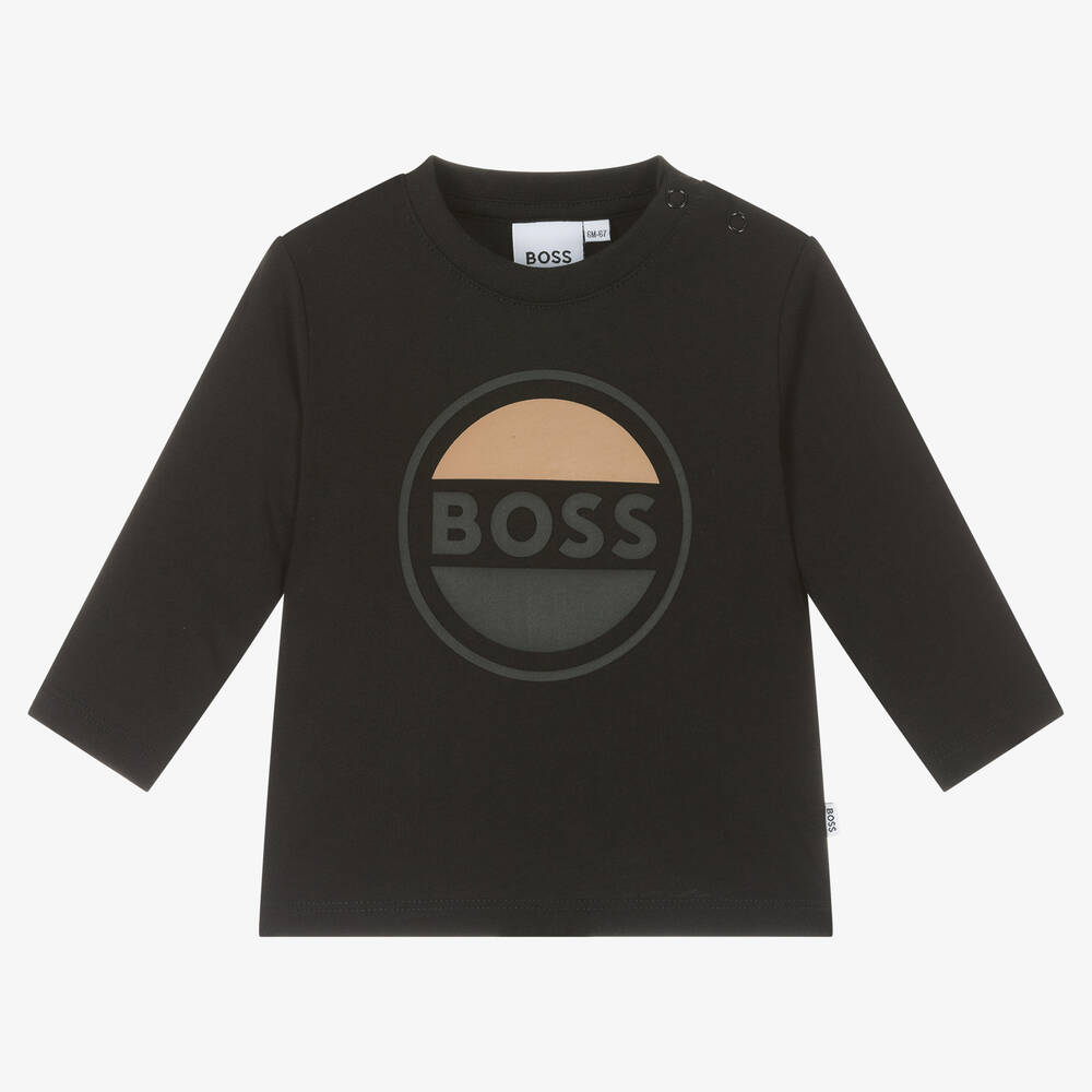 BOSS - Boys Black Cotton Top | Childrensalon