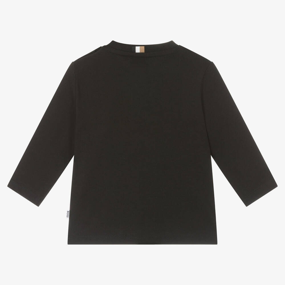 BOSS-توب قطن جيرسي لون أسود أطفال ولادي | Childrensalon Outlet