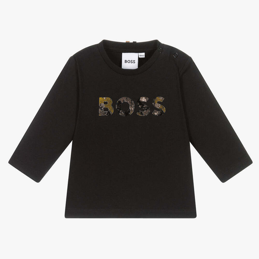 BOSS - Boys Black Cotton Top | Childrensalon