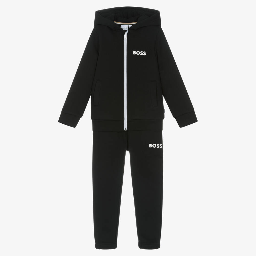 BOSS-بدلة رياضية قطن جيرسي لون أسود للأولاد | Childrensalon Outlet