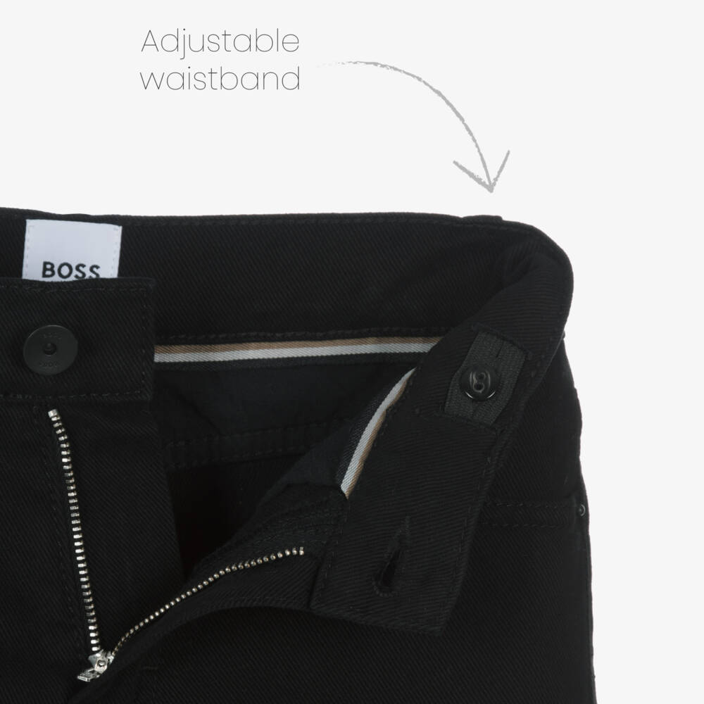BOSS-Boys Black Cotton Twill Jeans | Childrensalon Outlet