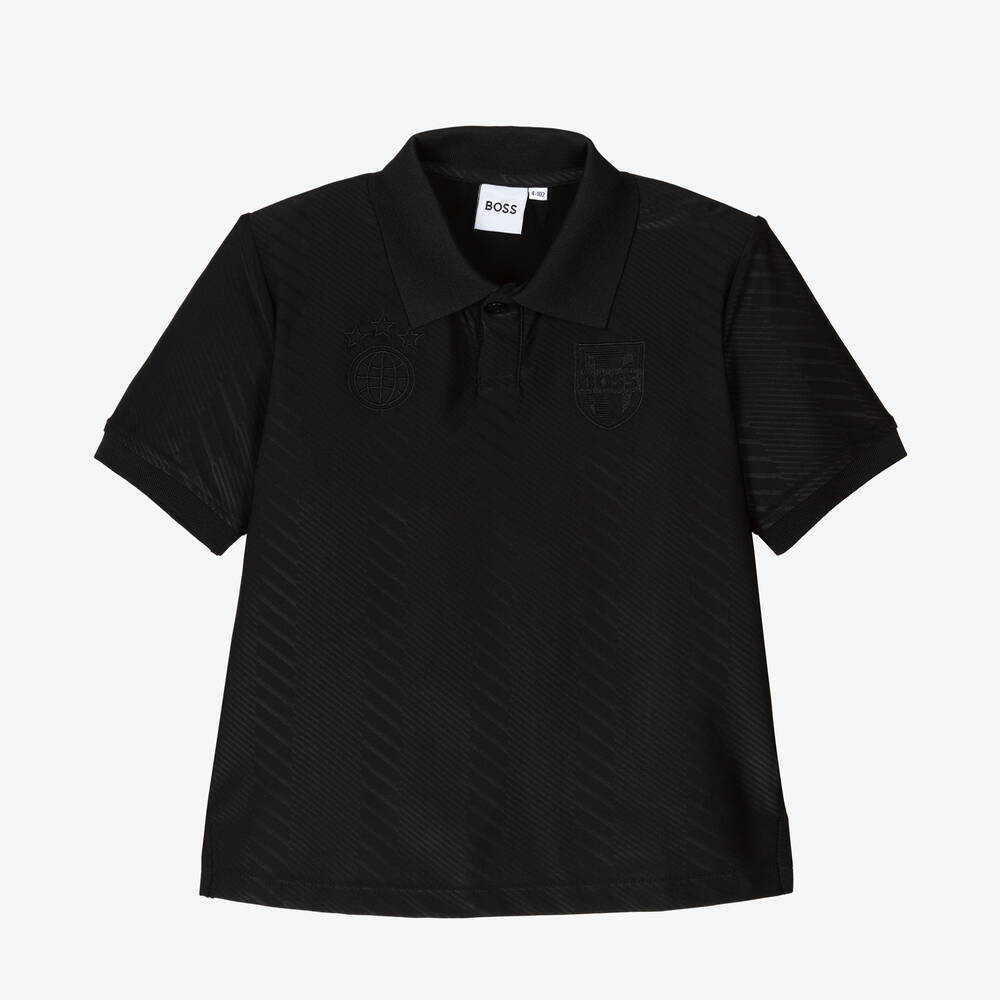 BOSS-Boys Black Football Polo Shirt | Childrensalon Outlet