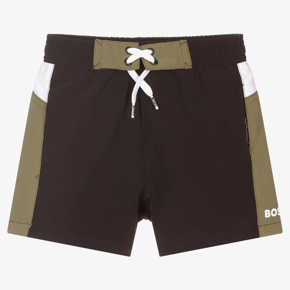 BOSS - Черно-зеленые плавки-шорты для мальчиков | Childrensalon