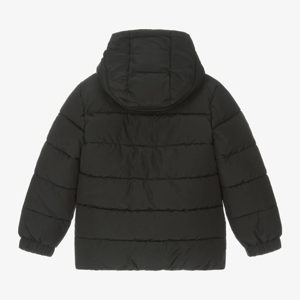 BOSS-Boys Black Hooded Quilted Jacket | Childrensalon Outlet