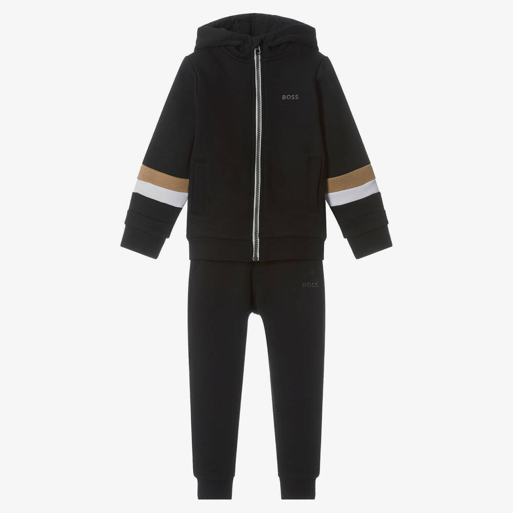 BOSS - Boys Black Hooded Tracksuit | Childrensalon