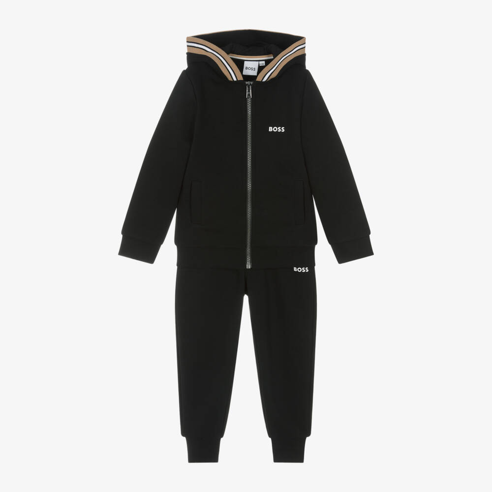BOSS-Boys Black Hooded Tracksuit | Childrensalon Outlet