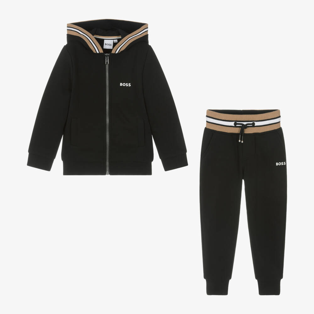 BOSS-Boys Black Hooded Tracksuit | Childrensalon Outlet