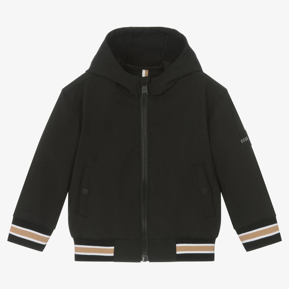 BOSS - Boys Black Hooded Windbreaker Jacket | Childrensalon