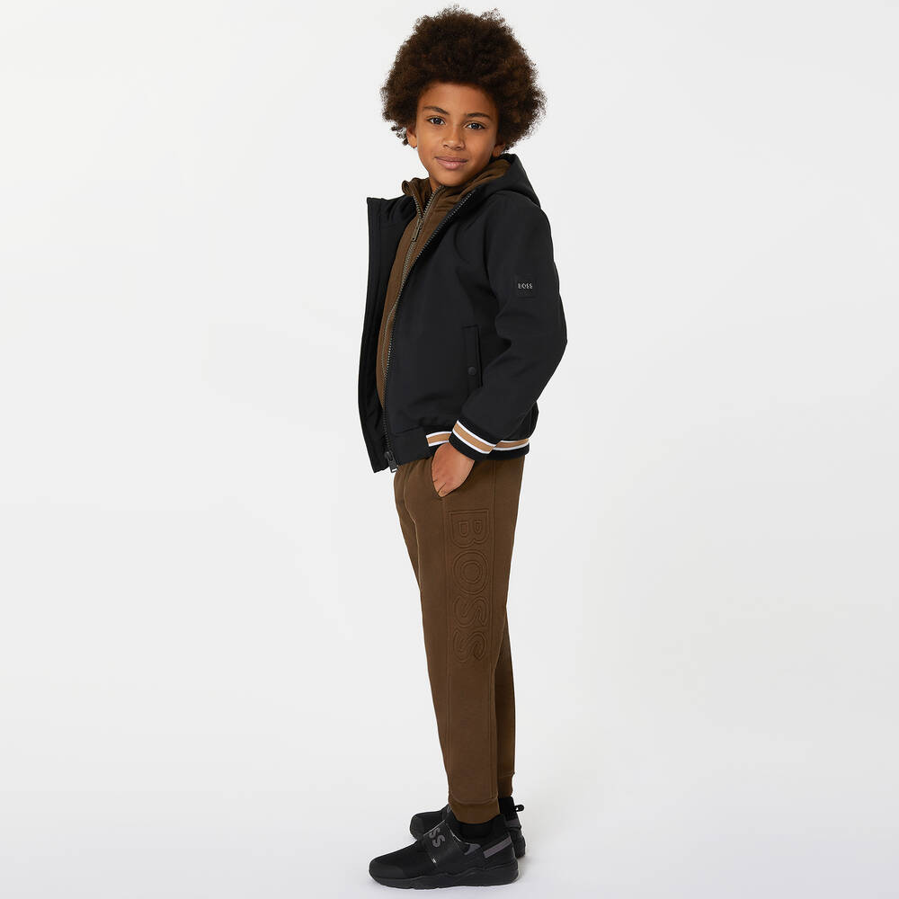 BOSS-Boys Black Hooded Windbreaker Jacket | Childrensalon Outlet