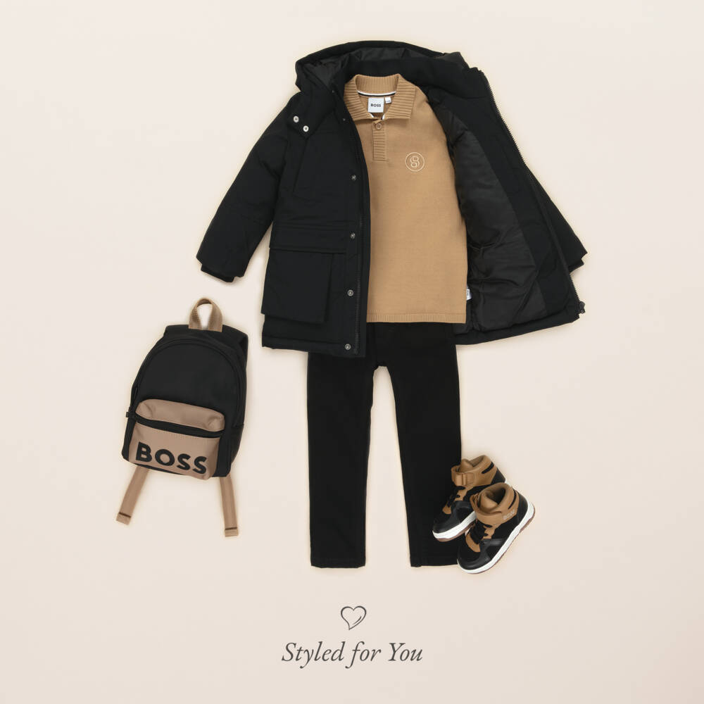 BOSS-Зимнее пальто с капюшоном черное для мальчиков | Childrensalon Outlet