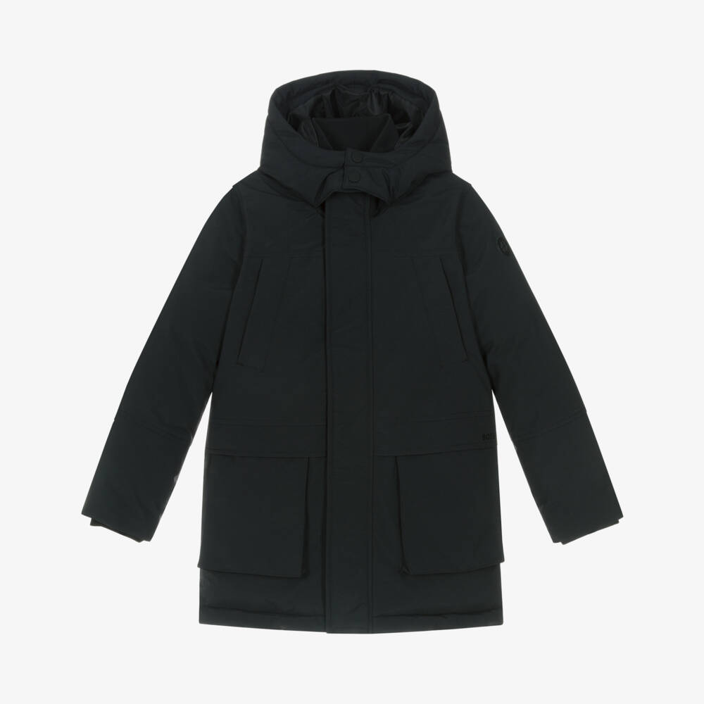 BOSS-Зимнее пальто с капюшоном черное для мальчиков | Childrensalon Outlet