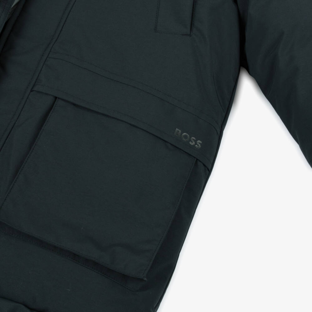 BOSS-Зимнее пальто с капюшоном черное для мальчиков | Childrensalon Outlet