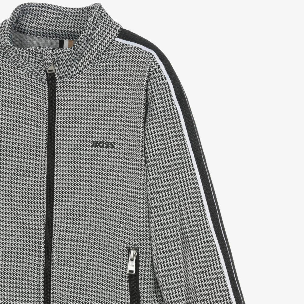 BOSS-Черный топ на молнии в гусиную лапку для мальчиков | Childrensalon Outlet