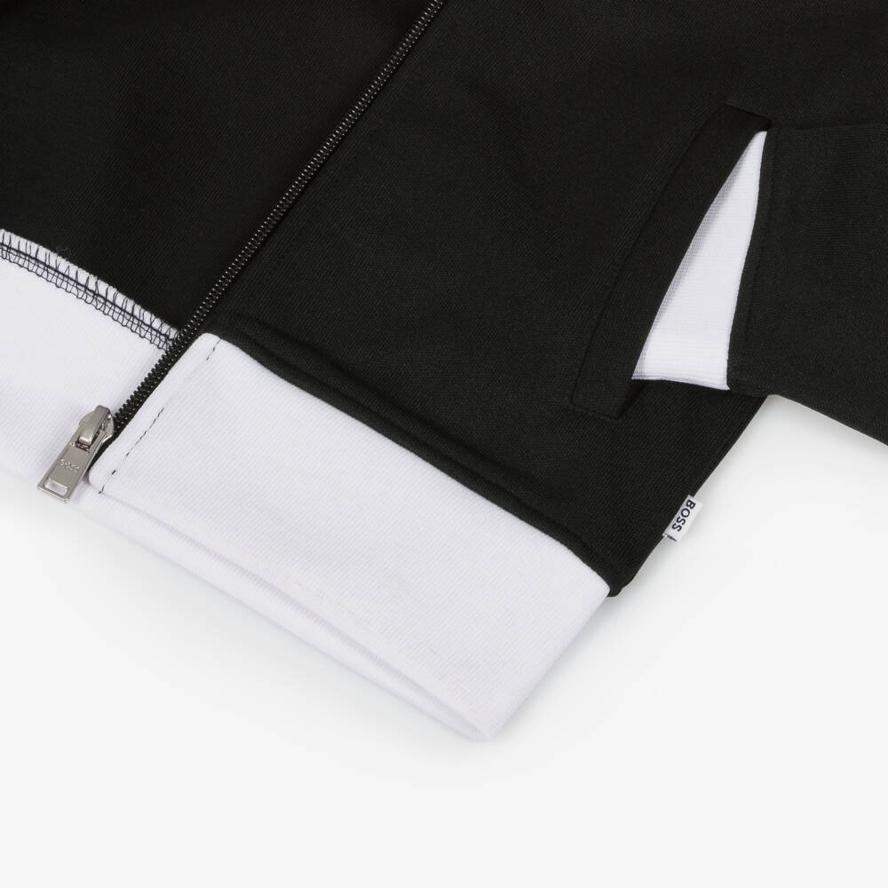 BOSS-Boys Black Jersey Zip Jacket | Childrensalon Outlet