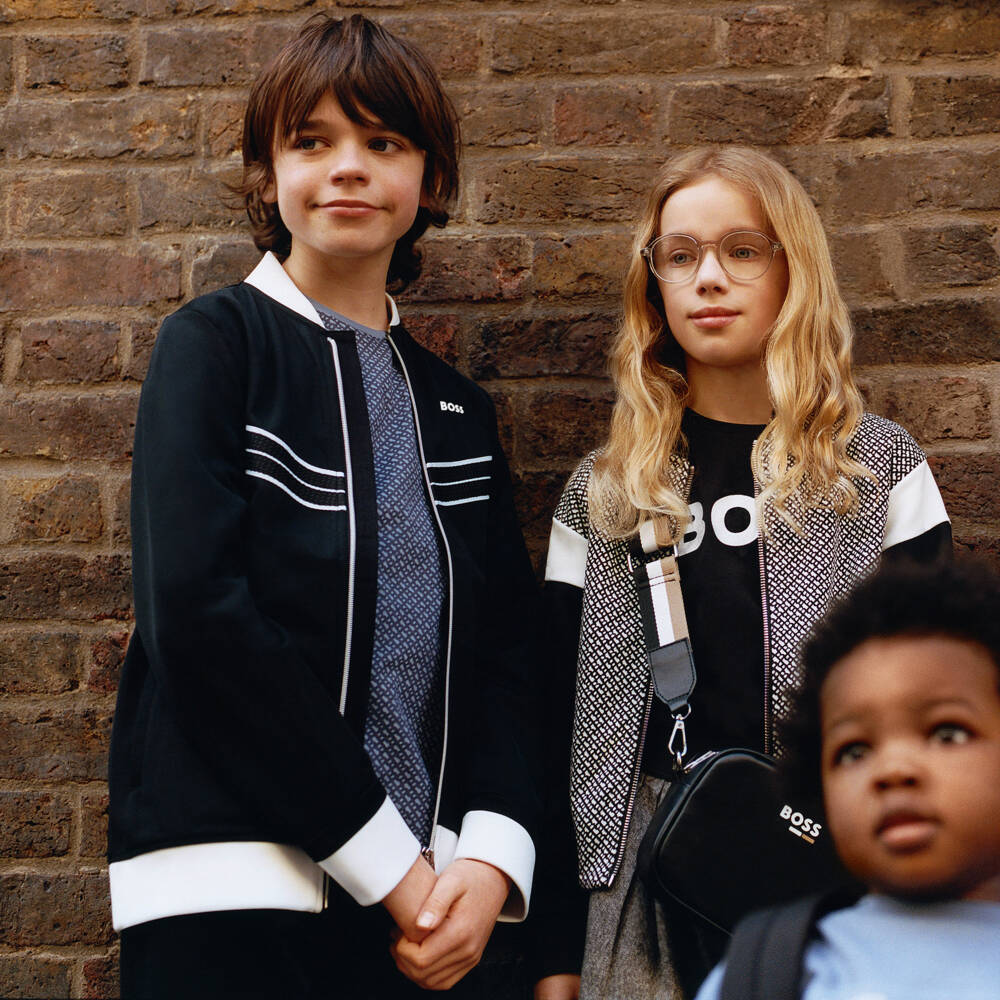 BOSS-Boys Black Jersey Zip Jacket | Childrensalon Outlet