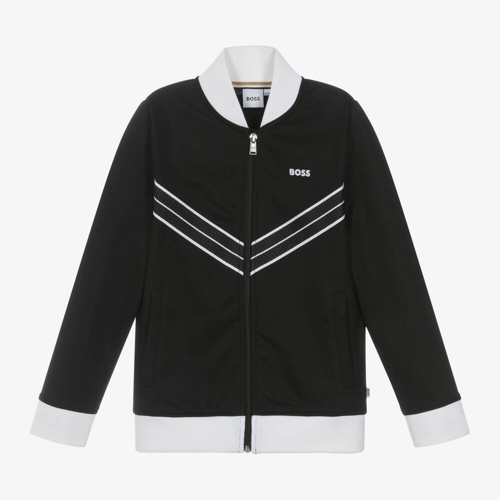 BOSS-Boys Black Jersey Zip Jacket | Childrensalon Outlet