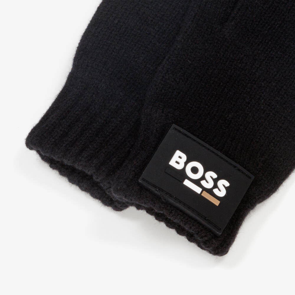 BOSS-Черные вязаные перчатки для мальчиков | Childrensalon Outlet