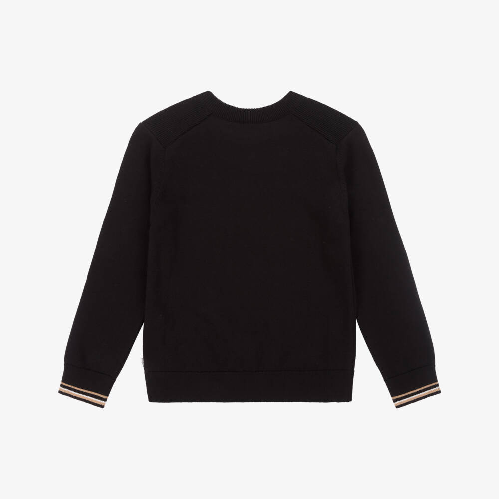 BOSS-Свитер из черного хлопка и шерсти для мальчиков | Childrensalon Outlet