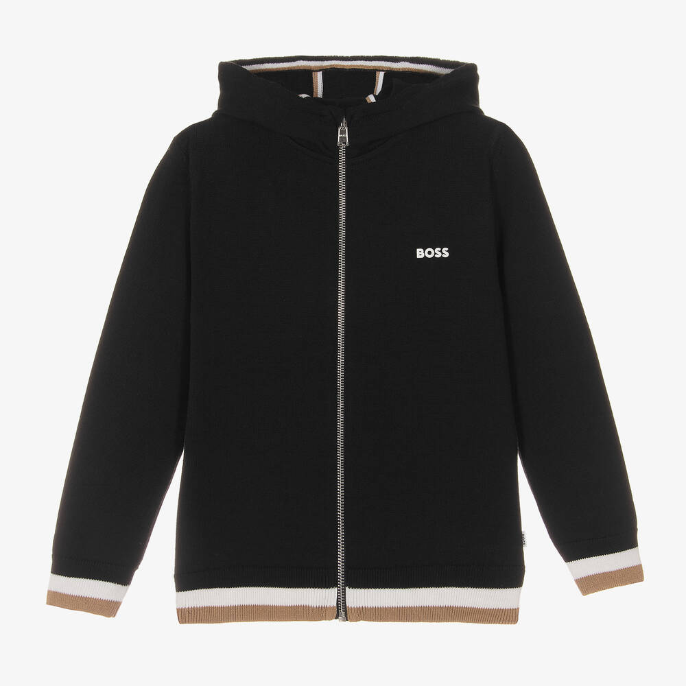BOSS-Boys Black Knitted Zip-Up Top | Childrensalon Outlet