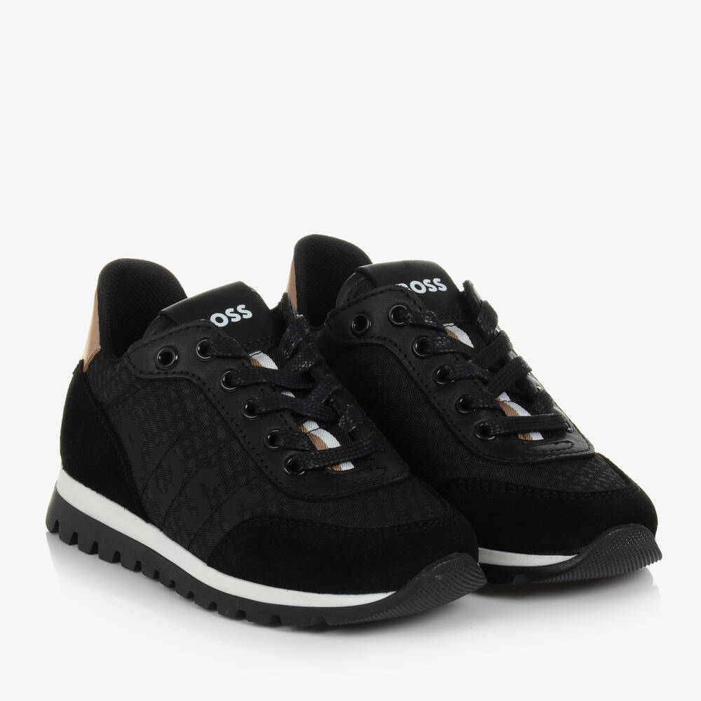 BOSS - Boys Black Lace-Up Trainers | Childrensalon