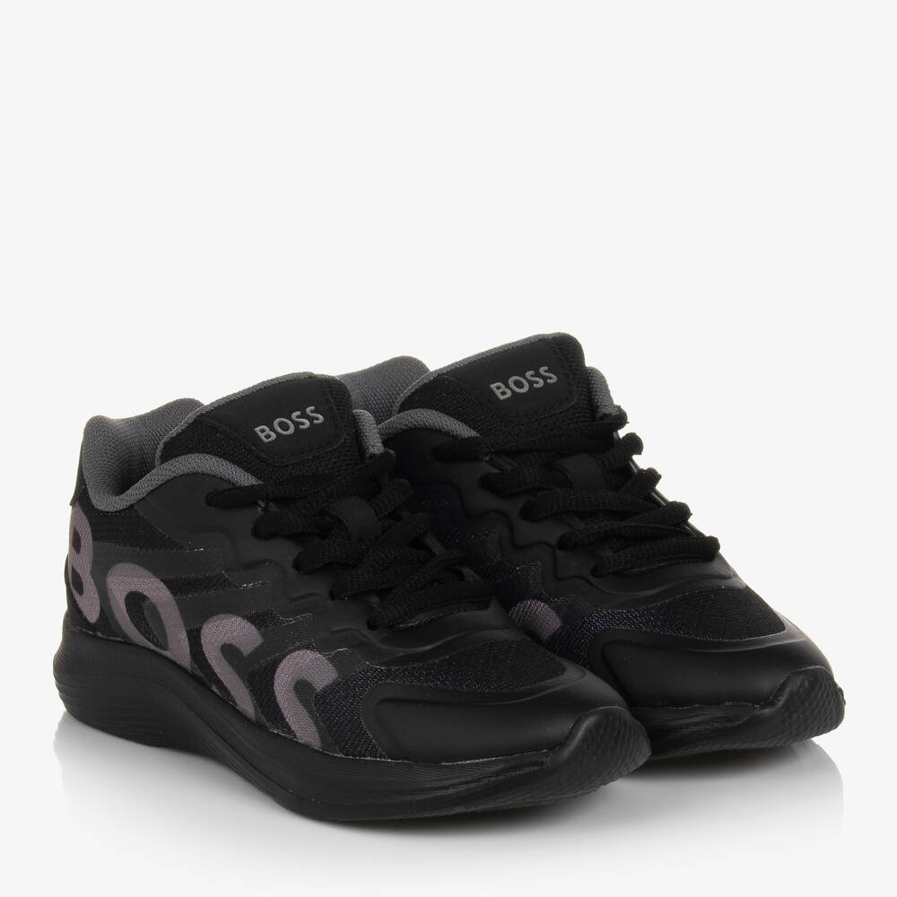 BOSS - Boys Black Lace-Up Trainers | Childrensalon