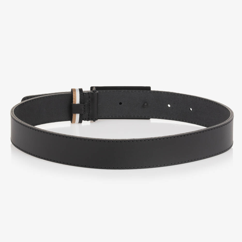 BOSS-Boys Black Leather Belt | Childrensalon Outlet