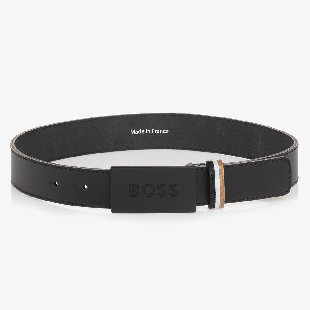 BOSS-Boys Black Leather Belt | Childrensalon Outlet