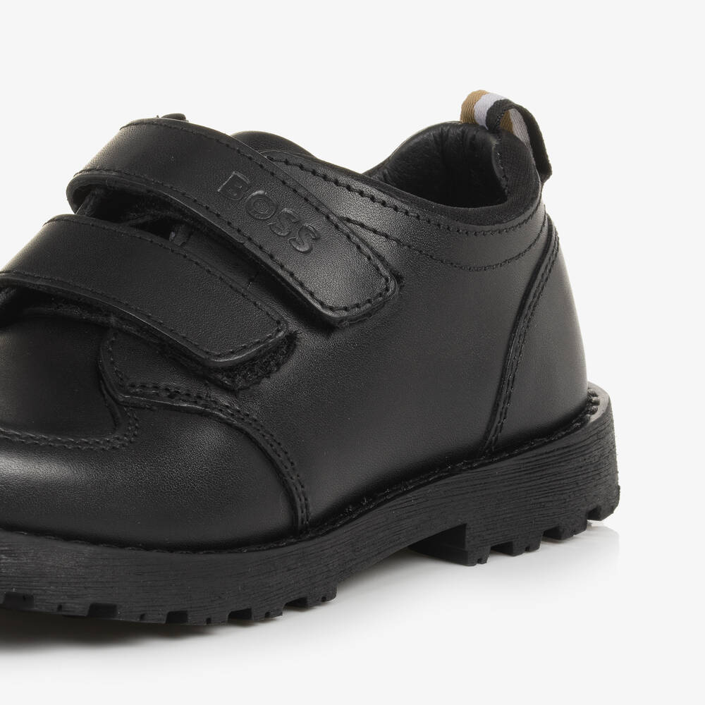 BOSS-Boys Black Leather Shoes | Childrensalon Outlet