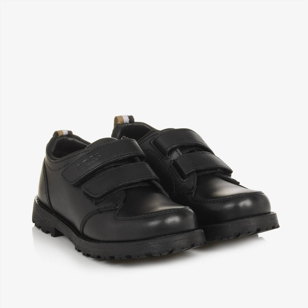 BOSS-Boys Black Leather Shoes | Childrensalon Outlet