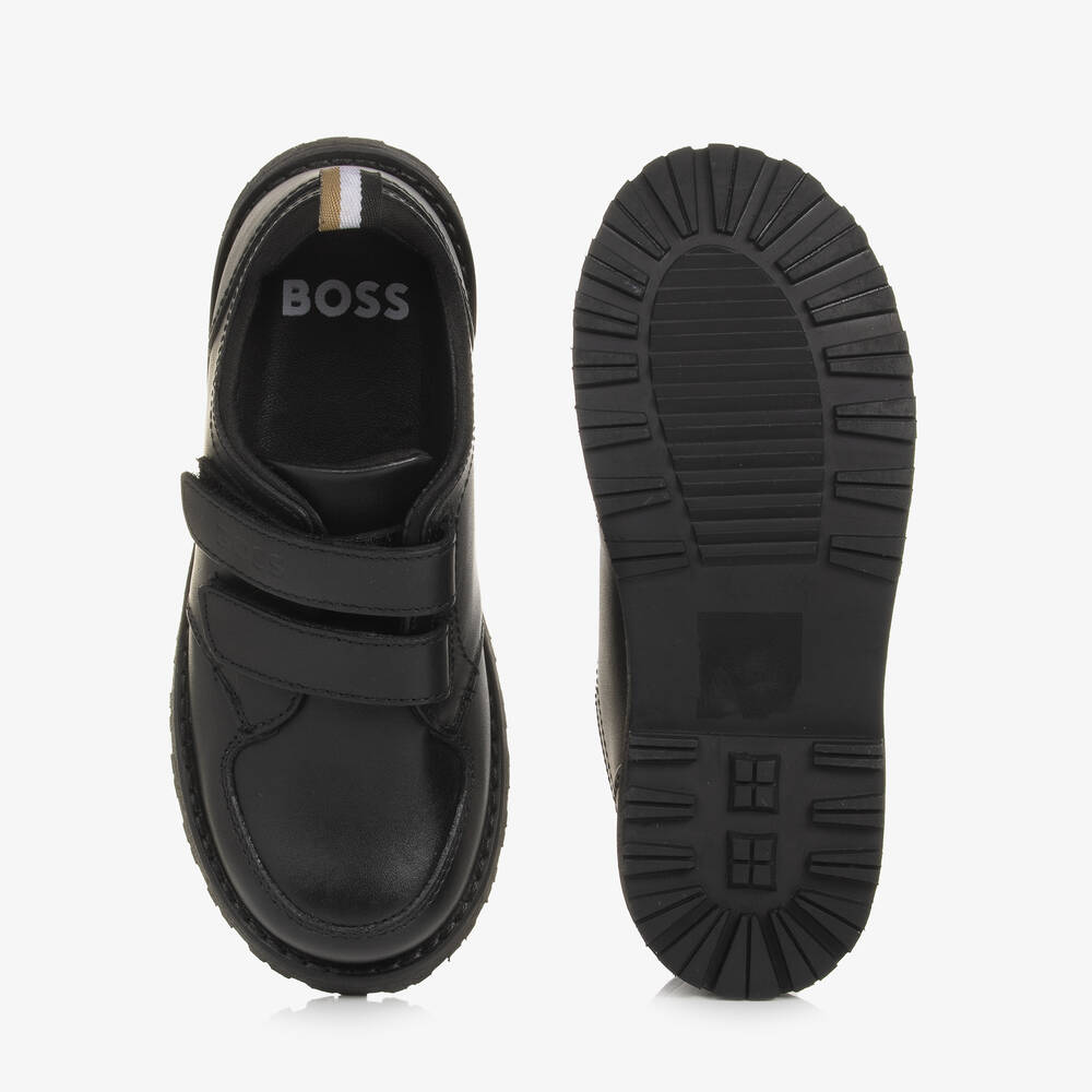 BOSS-Boys Black Leather Shoes | Childrensalon Outlet