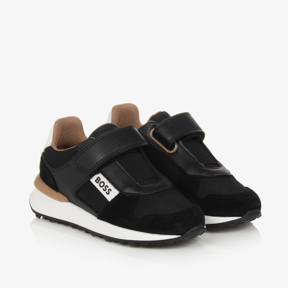 BOSS Boys Black Leather Suede Trainers Childrensalon Outlet