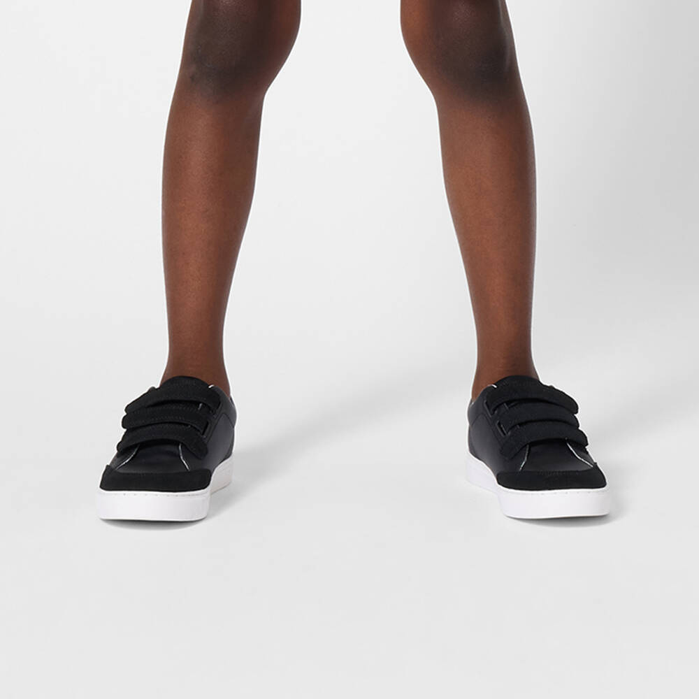 BOSS-Boys Black Leather & Suede Velcro Trainers | Childrensalon Outlet
