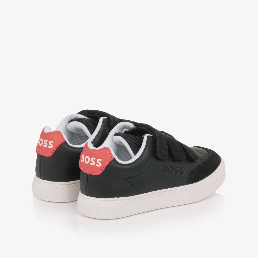 BOSS-Boys Black Leather & Suede Velcro Trainers | Childrensalon Outlet