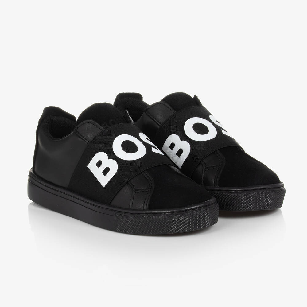 BOSS - Черные кожаные кроссовки для мальчиков | Childrensalon