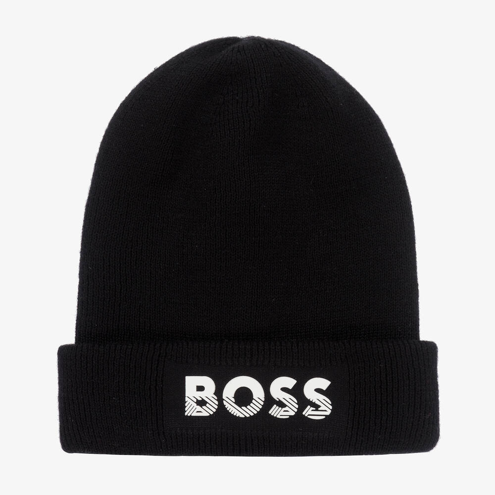 BOSS - Boys Black Logo Beanie Hat | Childrensalon