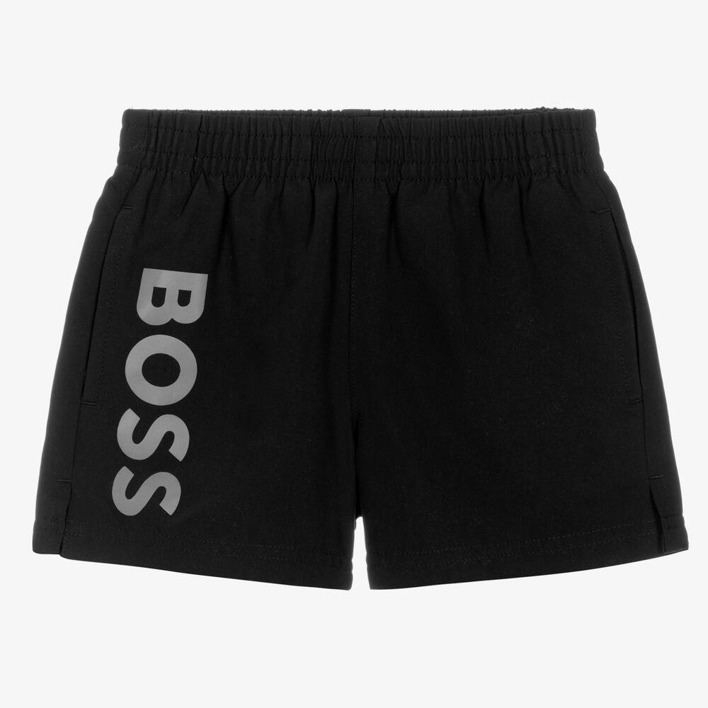 BOSS - Boys Black Logo Swim Shorts | Childrensalon