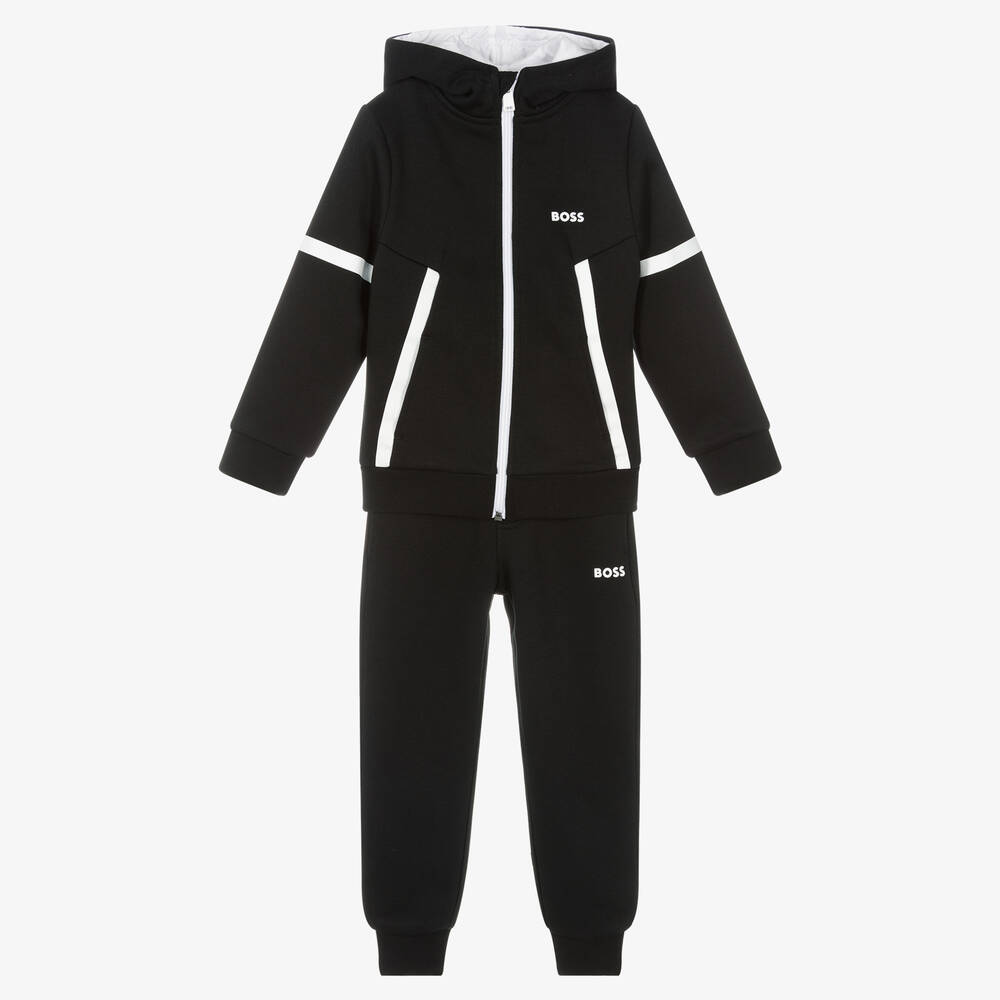 BOSS - بدلة رياضية قطن جيرسي لون أسود للأولاد | Childrensalon