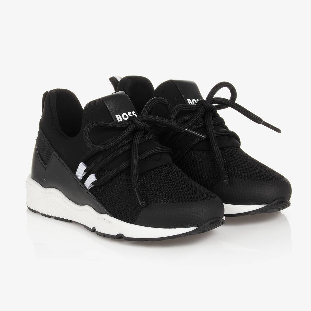 Boys Black Logo Trainers