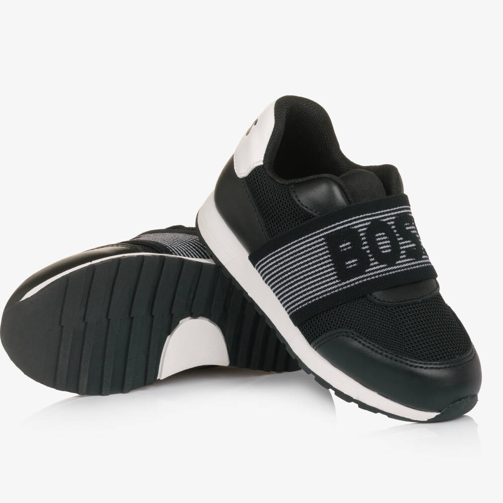 BOSS-Boys Black Mesh & Leather Slip-On Trainers | Childrensalon Outlet