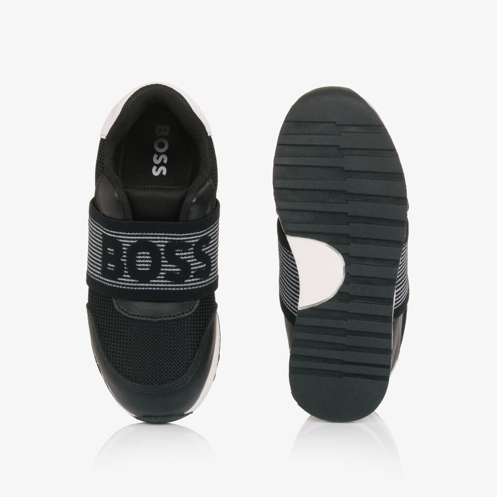 BOSS-Boys Black Mesh & Leather Slip-On Trainers | Childrensalon Outlet