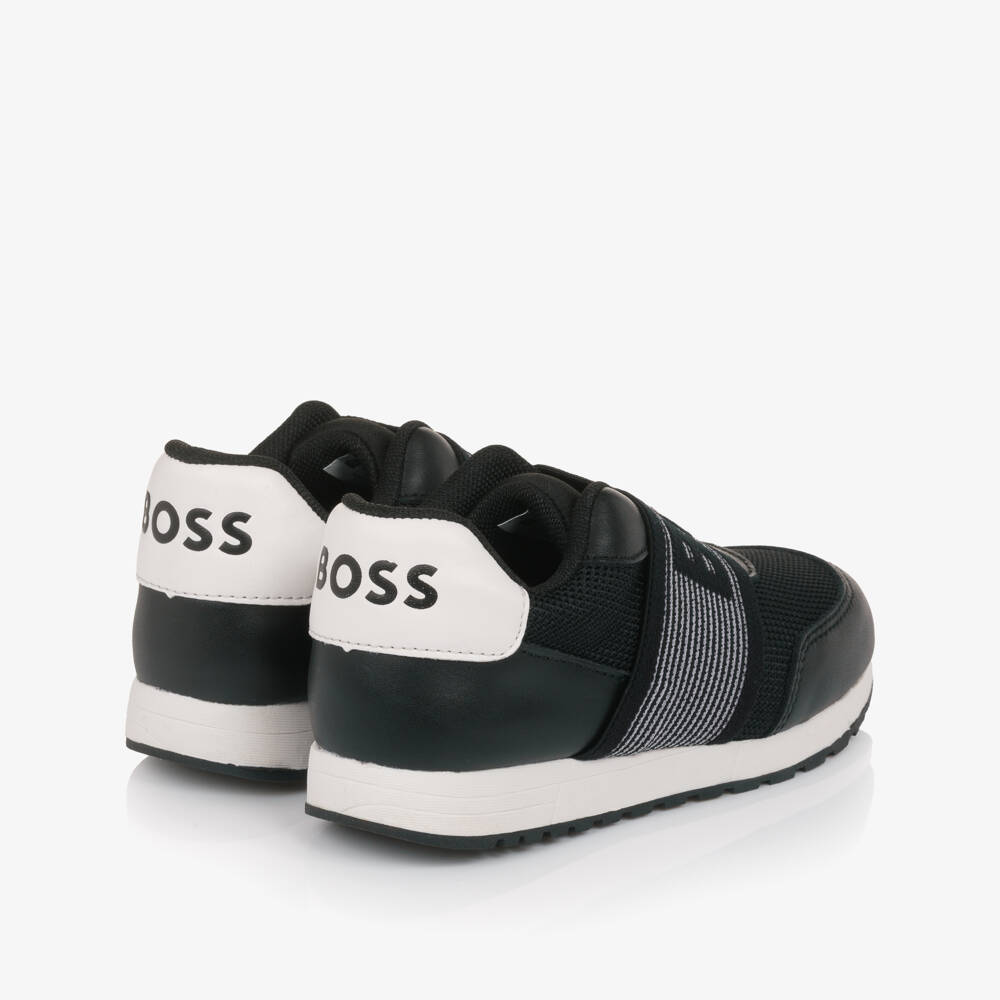 BOSS-Boys Black Mesh & Leather Slip-On Trainers | Childrensalon Outlet